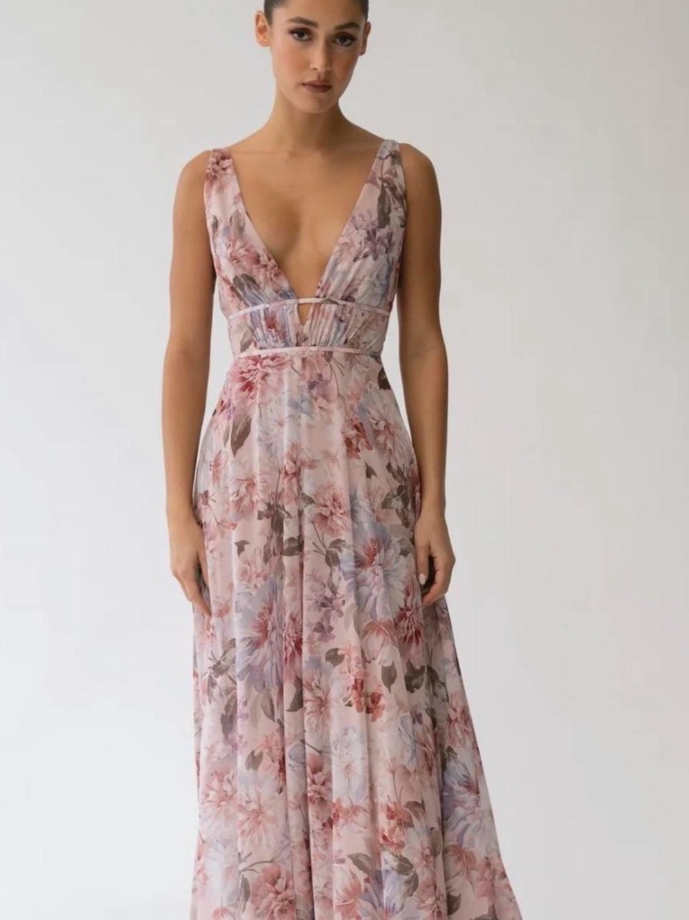 NWT Jenny Yoo Blush Pink Floral V-Neck Maxi Dress